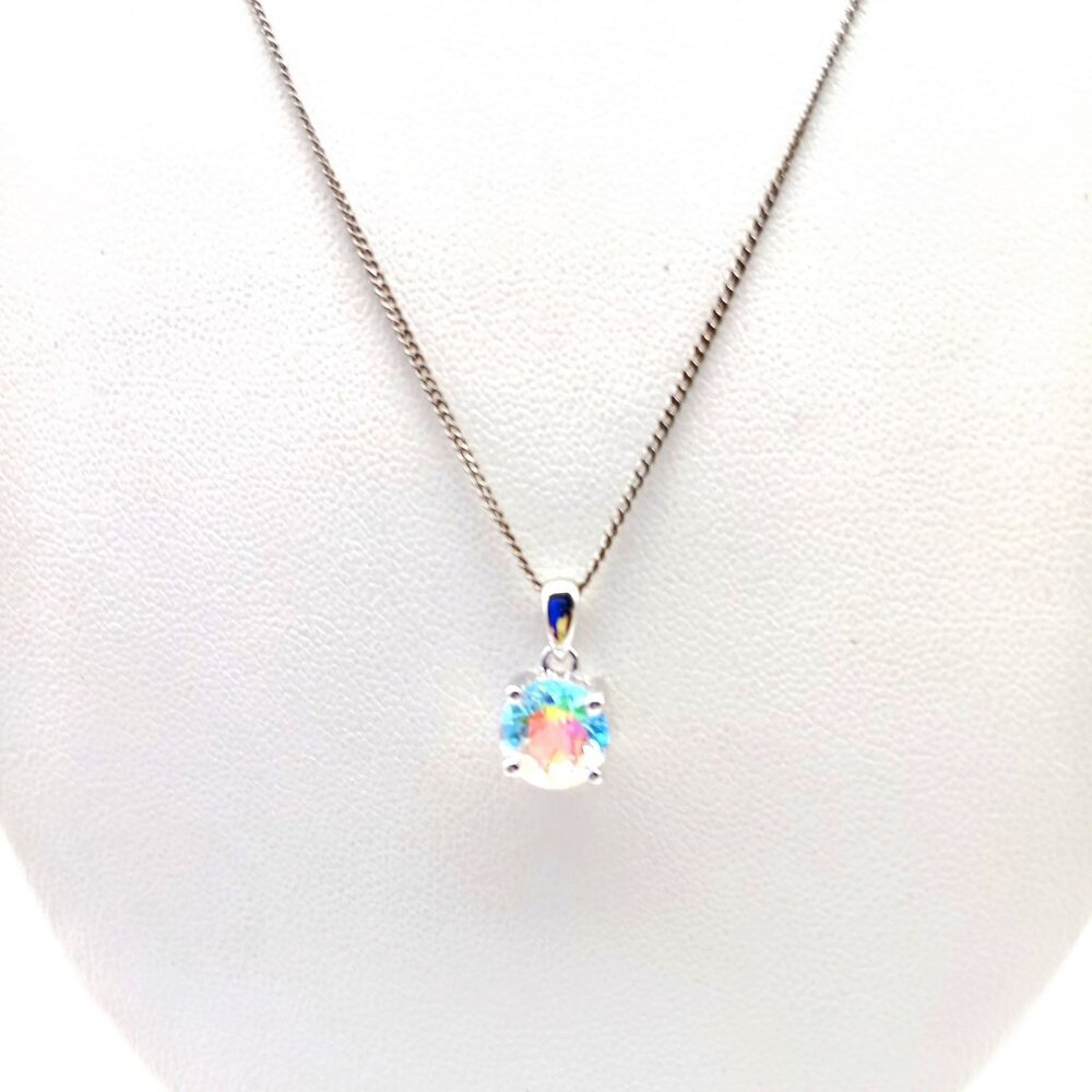 JH 925 Mystic Rainbow Solitaire Pendant Round Cut SemiPrecious Gemstone in Sterl